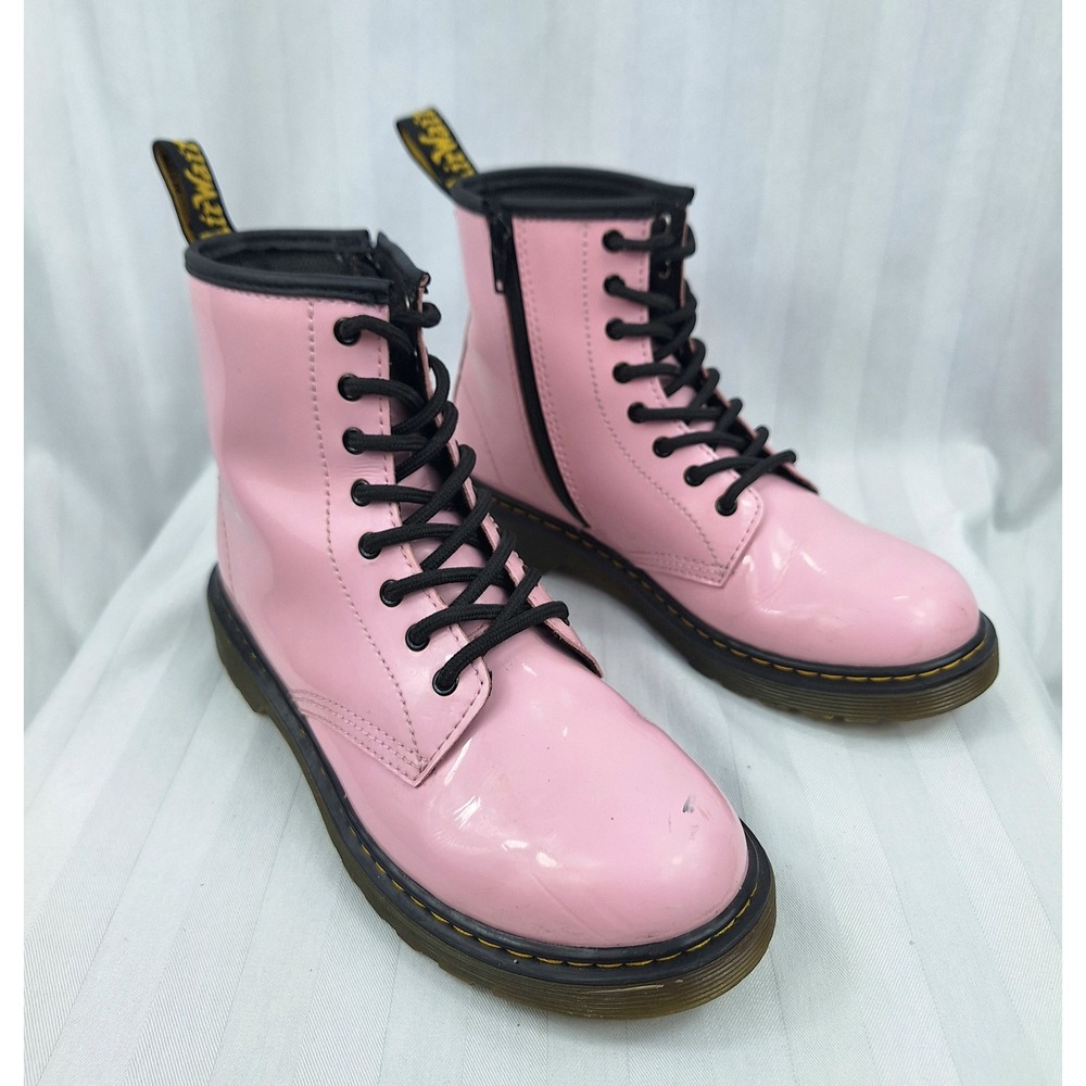 Dr. Martens 1460 J Kids Pink Patent Leather Lace Up Side Zip Boots Size 4M 5L